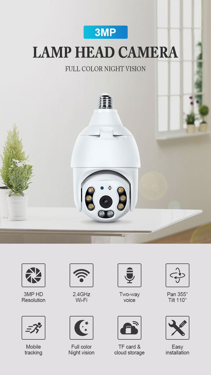3MP Cctv Bulb Camera 360 Panoramic Tuya Smart CCTV Video Surveillance