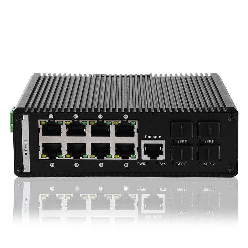 120W Industrial Gigabit POE Switch 8 POE Port 4 SFP Fiber Slot Port