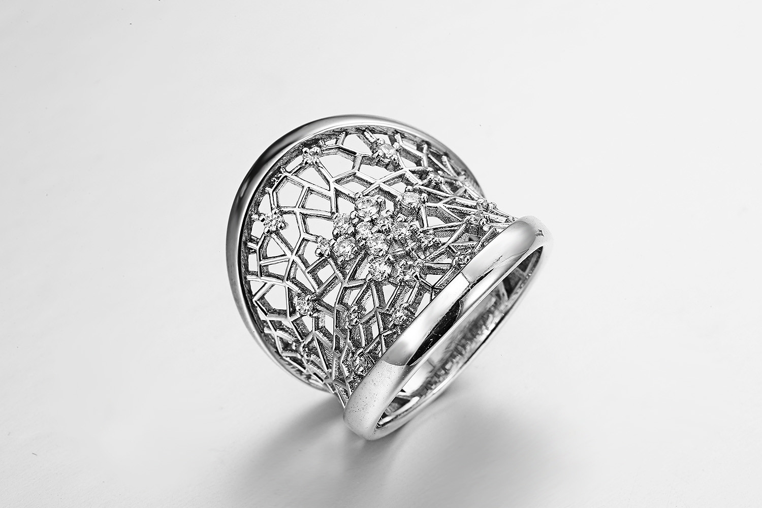 Reticular Female Cubic Zirconia Wedding Bands 9.84g Sterling Silver Cz Anniversary Bands