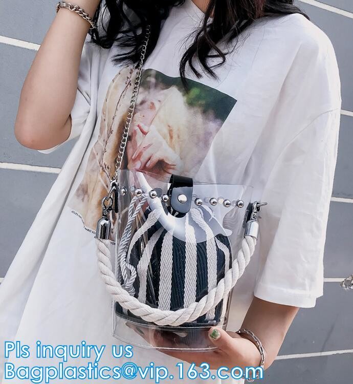 High quality unique PVC PU ladies bag handbag, 100% Clear Purse PVC Beach Clear Handbags, women's bag/handbag/traveling