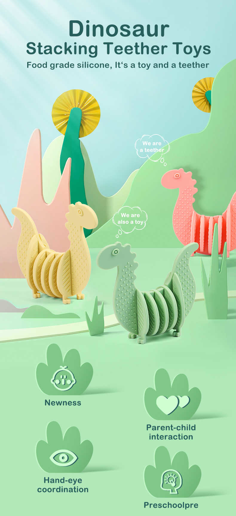 6PCS Baby Silicone Toys Building Blocks Dinosaur CE / EN71 / FDA