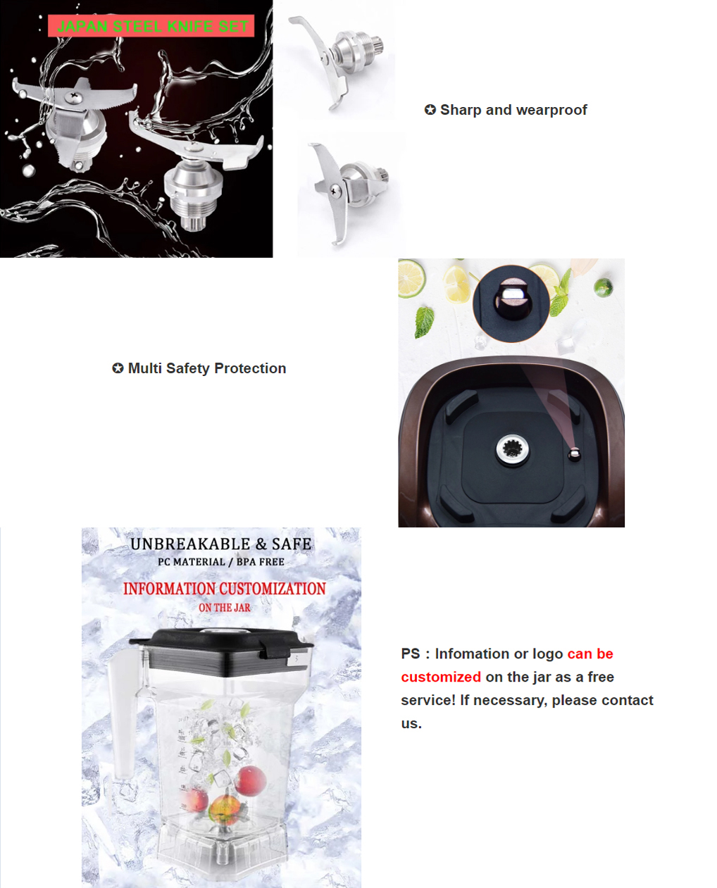 Electric 1300W Power Industrial Smoothies Blender for Professional Food Processing