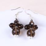 Handmade Crystal Stone Earrings Smoking Quartz Flower Gemstone Beaded Pendant