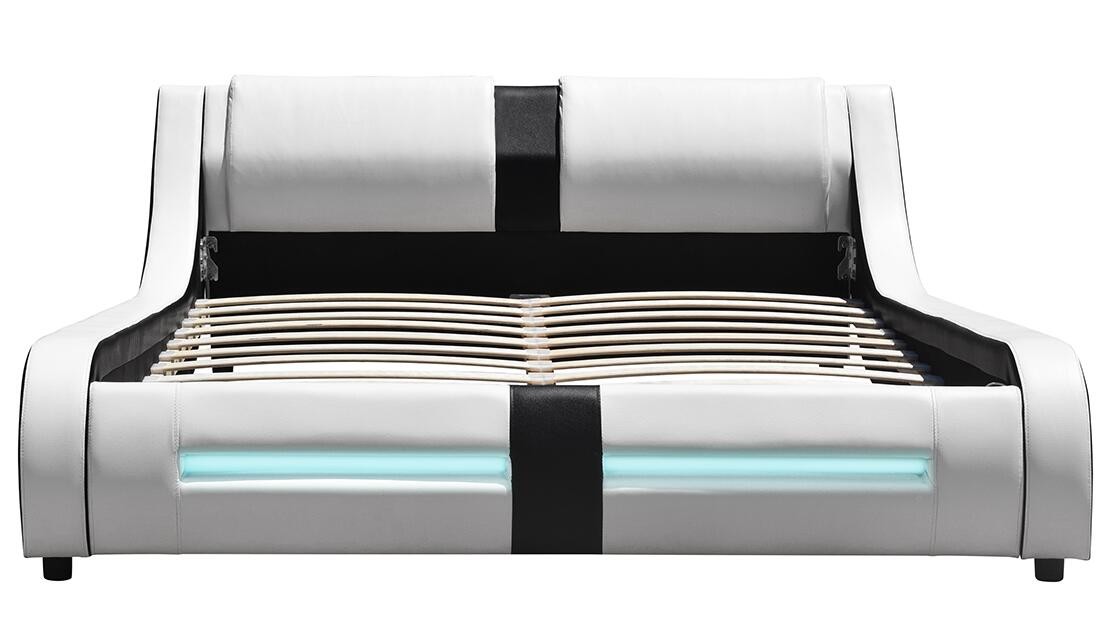 LED Modern Faux Leather King Bed Frame Curve Deluxe Upholstered