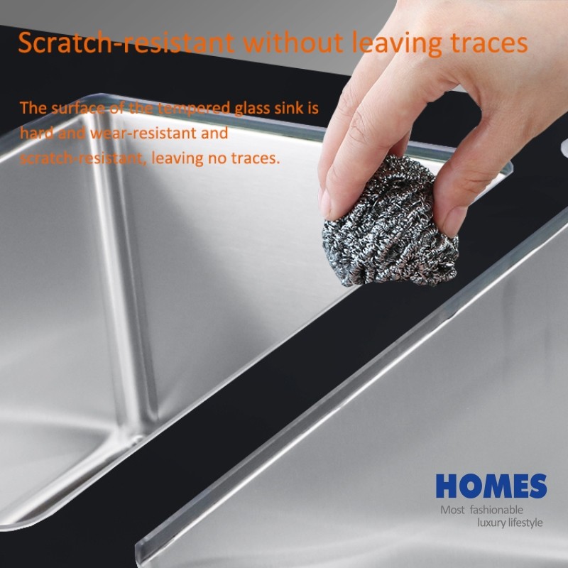 40' Sliver Tempered Glass Kitchen Sink 16 Double Bowl 100x48