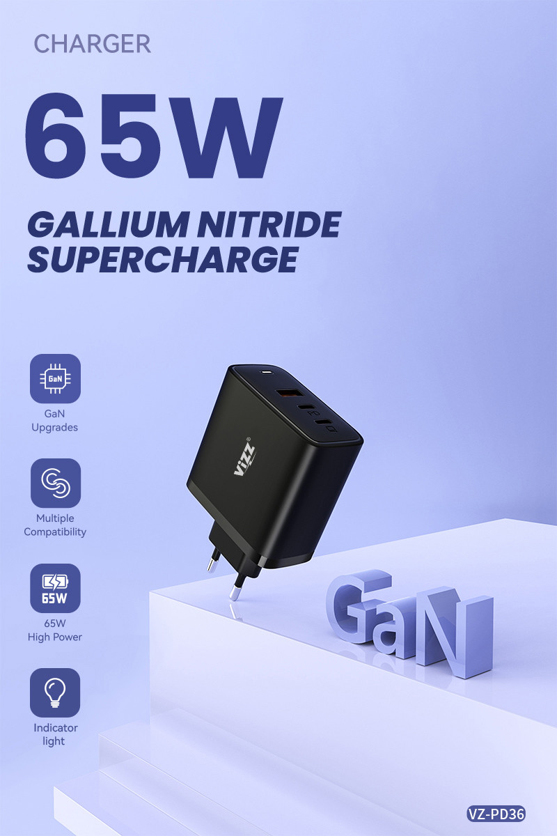 Fireproof PC 65w GaN Charger 3 Port Output For Mobile Phone / Tablet