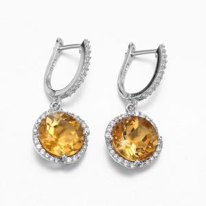 China OEM 925 Sterling Silver Gemstone Earrings Citrine Earrings Rhodium Plated wholesale