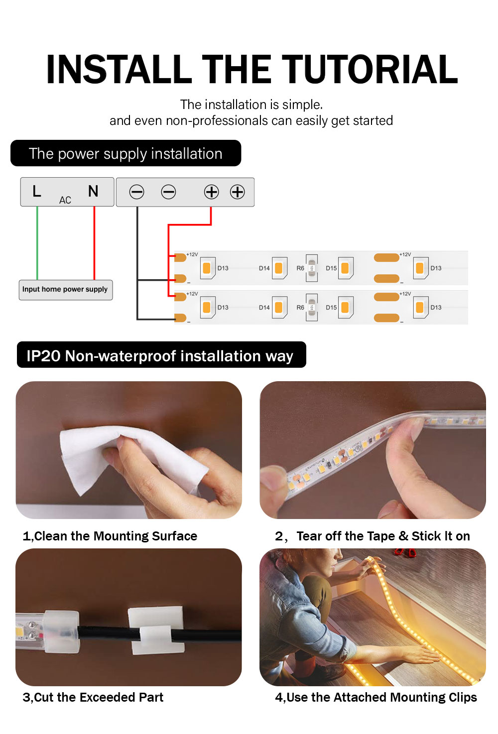 12v24v 8mm 608leds 3000K 4000K 6500K CCT Electroplate Dual Color COB Led Strip Light