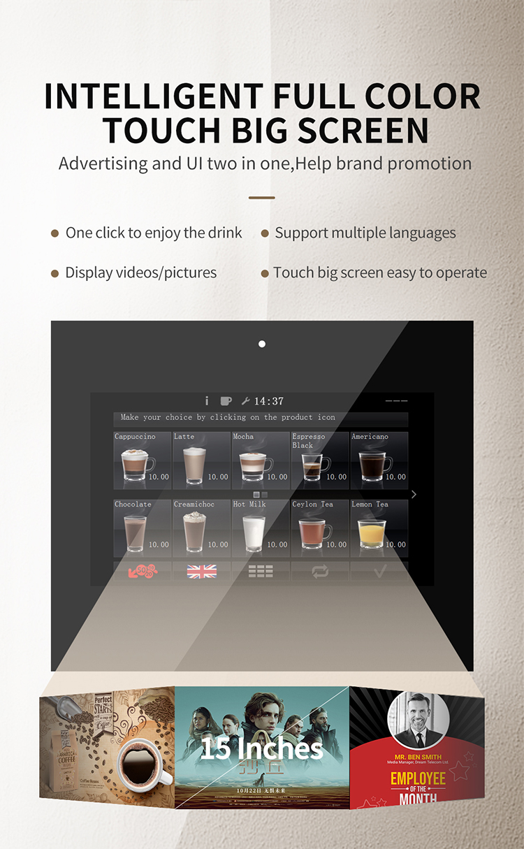 Cappuccino Latte Tabletop Coffee Vending Machine Close Loop Control With IOT Function