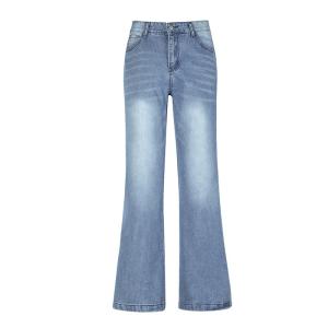 China Bespoke Manufactuer Autumn High Waisted Blue Wide Leg woman Jeans wholesale