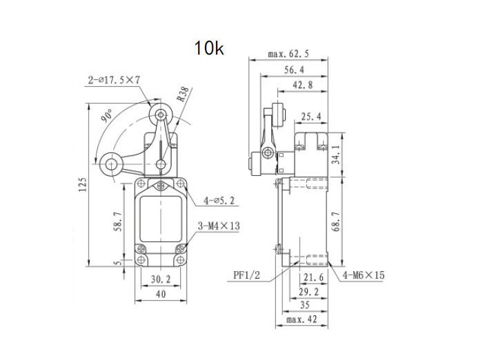 High Temperature Industrial Limit Switches Thermoplastic Roller Lever Mental Cast