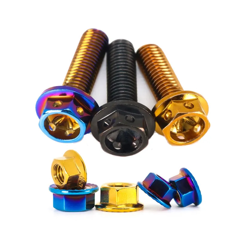 Titanium Alloy Hex Flange Bolt M20*50mm Ti Gr5 Anodized Hex Bolts For Motorcycle
