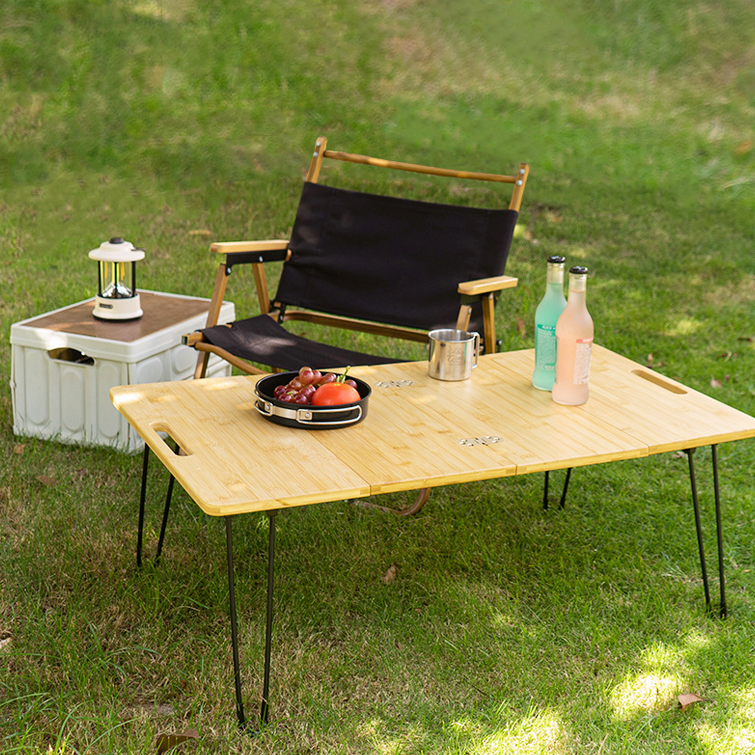 Park Outdoor Picnic Barbecue Bamboo Wooden Board Mdf Small Portable Folding Camping Table with Metal Leg