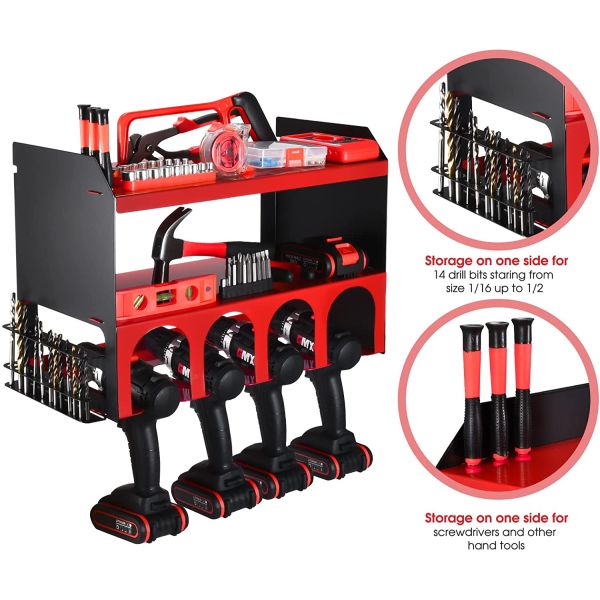 Heavy Duty Stainless Steel Compact Tools Box Organizer Garage Storage System Rack Drill Charging Station Holder