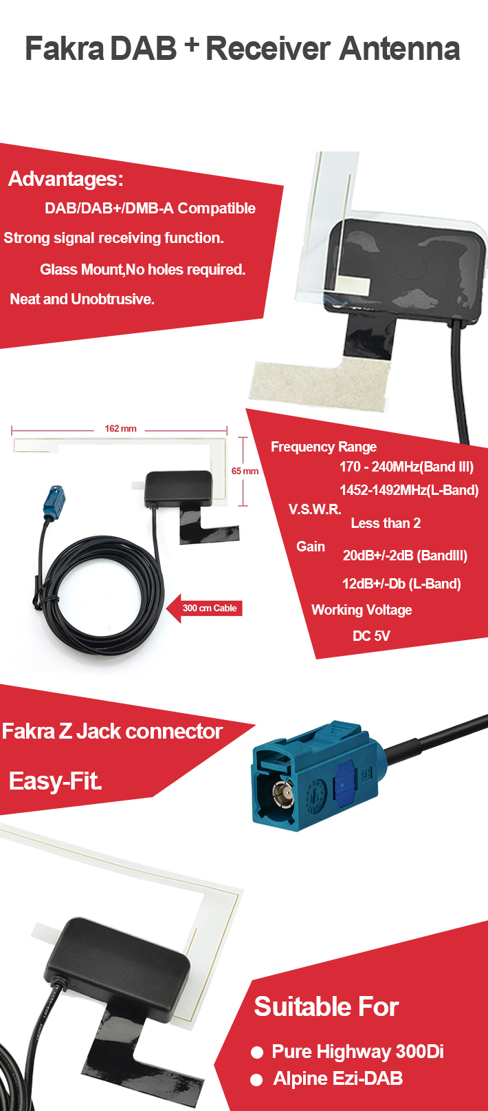 Yetnorson DAB Aerial FM Car Radio Antenna for Europe Australia Customized Connector