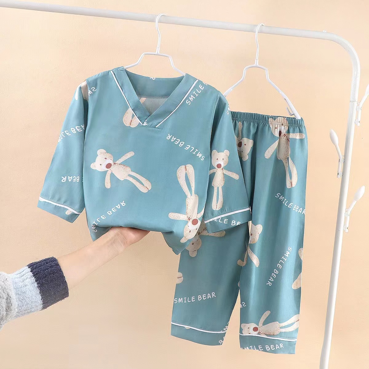 Children's Summer Thin Cotton Homewear Silk Print 145-155cm