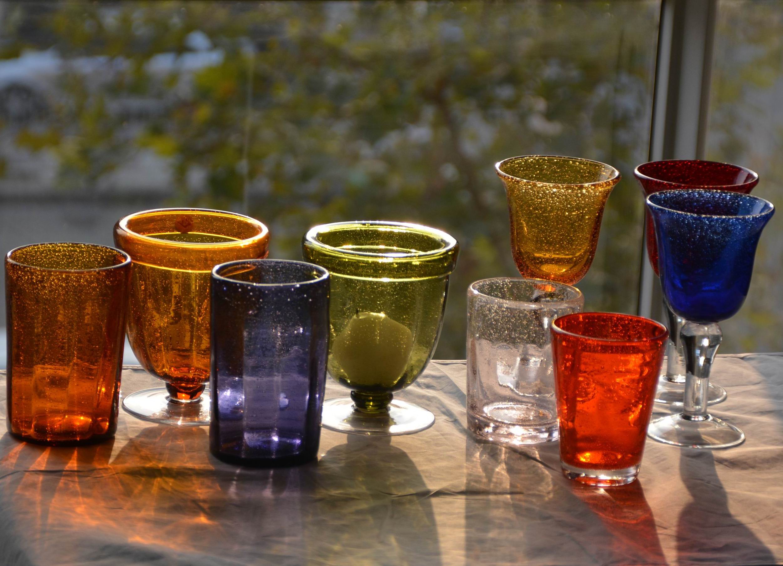 Handblown Solid Color Mexican Bubbles Goblet Crystal Wine Glass