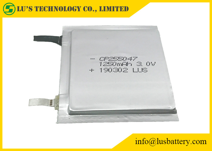 Soft LiMnO2 Battery CP255047 3.0v 1250mAh Customized Terminals For ID Card
