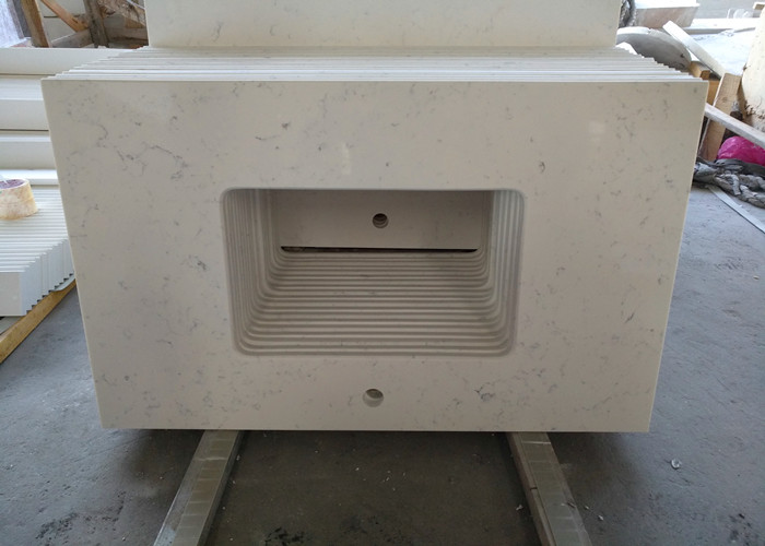 White Carrara Quartz Prefab Bathroom Countertops 23" X 94" With Double Flat Edge Polished
