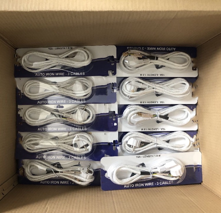 CEE 16A Electric Iron Cotton Cable VDE Black White Ac Power Cord Steam Home Appliance H03RT-F 3x42/0.15mm Male End Type