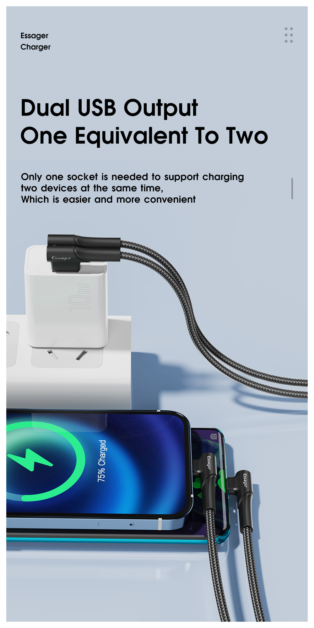 Essager 2022 XiaoYi New Arrival Mini Portable 10w 3A Travel Smart Fast Wall Charger For Cell Phone