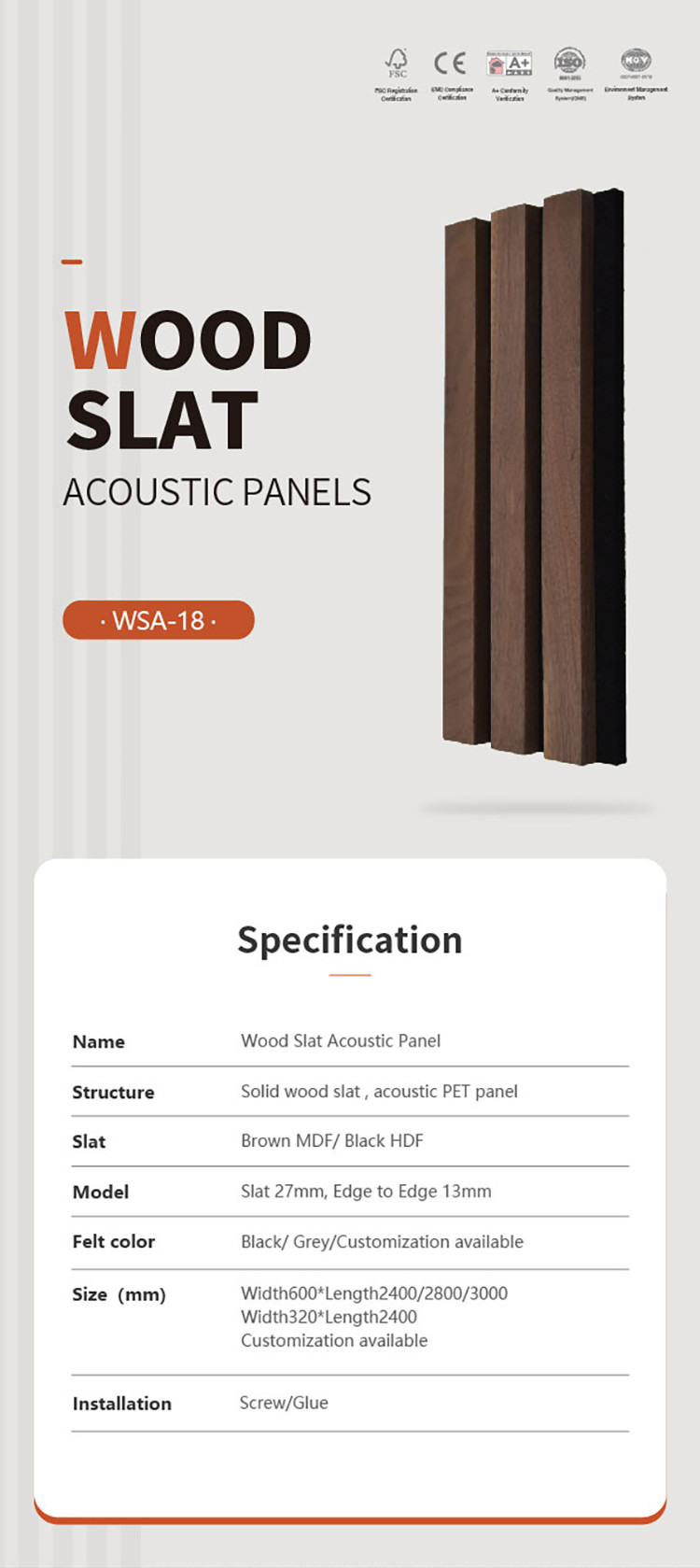2400mm Acoustic Slat Wall Panel , Walnut Acoustic Panels For Office Studio
