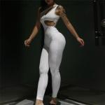 Skinny Hollow Out Women Bodycon Jumpsuit , Casual White One Shoulder Jumpsuit
