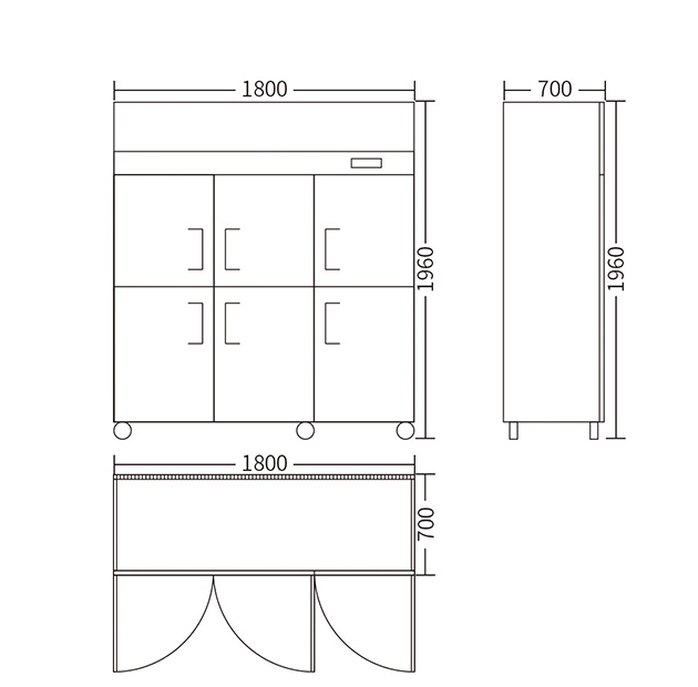 Stainless Steel Refrigeration Equipment for Kitchen 2/3/4/6 Door Refrigerator/Freezer