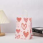 Red 80gsm Kraft Paper Gift Bags Love Heart Printed Paper Goodie Bags With
