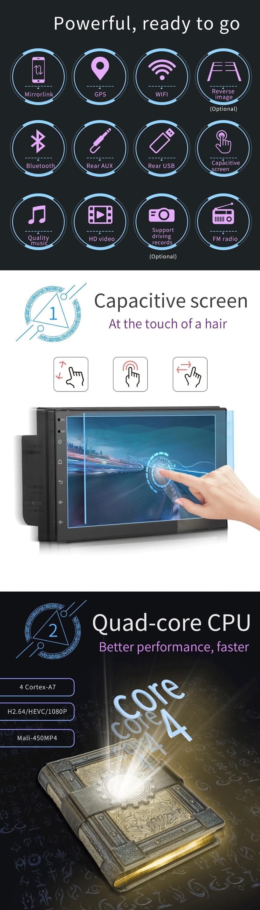 Auto Universal Car DVD Player 2 Front USB With Knob Double Din Android Radio