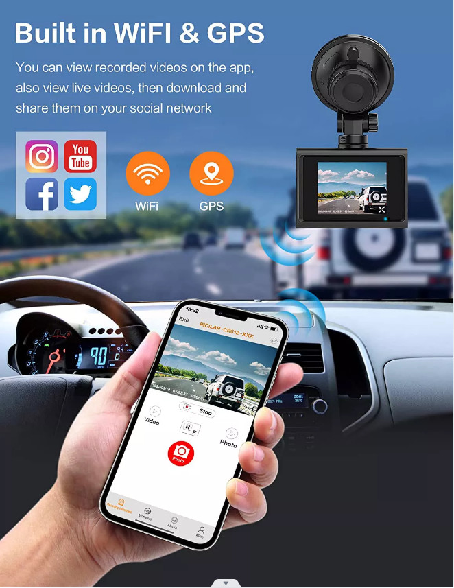 Vehicle Security Dashboard Gps Tracking Dash Cam Rearview Mirror 4K IMX335 NTK96670