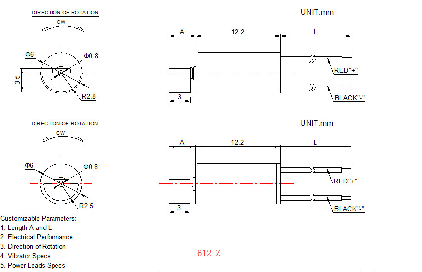 High Performance 6mm Vibration Motor , High Speed Mini Vibration Motor