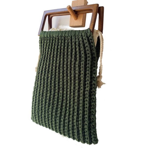 Green Crochet Hand Made Bags Ice Hemp Material with Wooden Handle OEM ODM