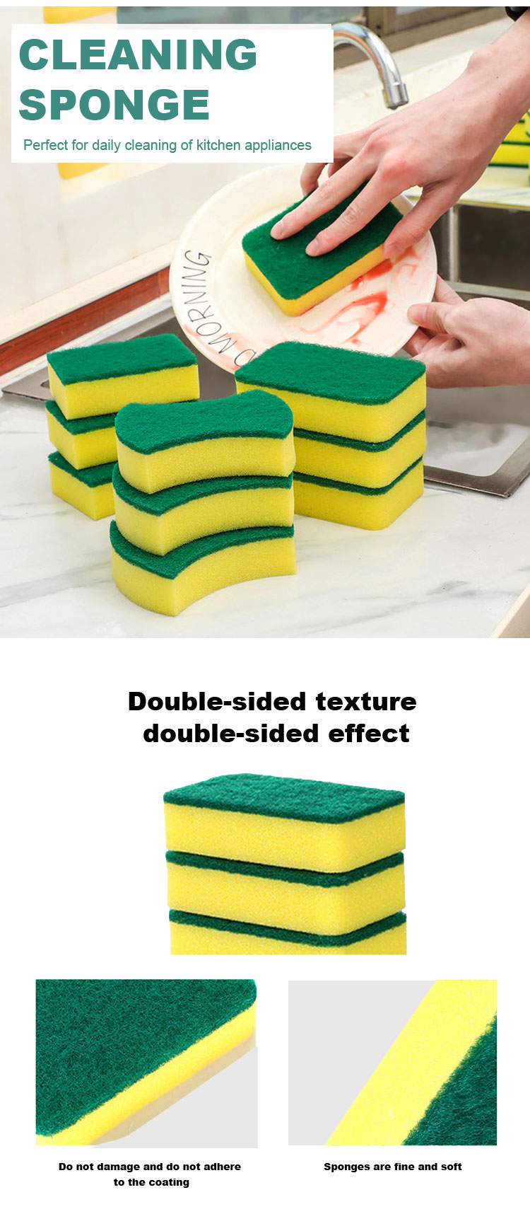 Comfortable Sustainable Kitchen Sponge Multi Purpose Deodorant Dry Quickly