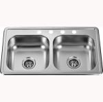 33'X19' 4 Holes Brushed Stainless Steel Double Bowl Sink Topmount