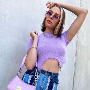 China Fleece Knitted Short Sleeve Crop T Shirt wholesale