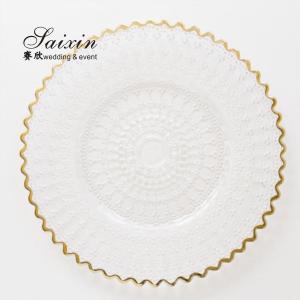 China Gold Clear Beaded Glass Charger Plates Round 32cm wholesale