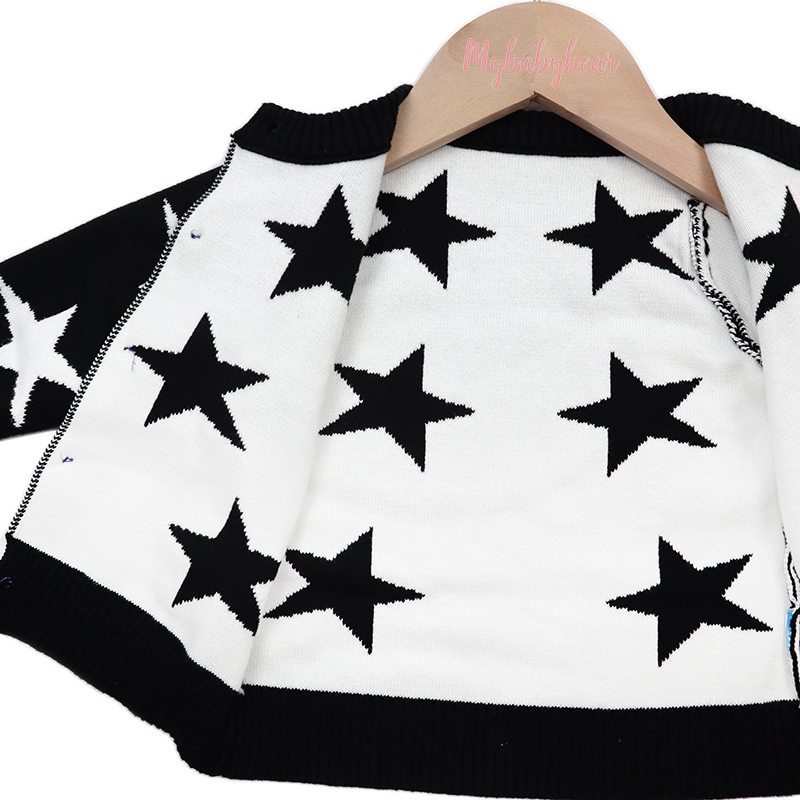 Stars Pattern Jacquard Autumn Winter Organic Cotton Toddler Boy Girl Designer Knitted Baby Cardigan Sweater