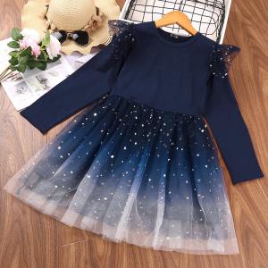 China Children'S Dress Clothing Girls Gradient Starry Long Sleeve Princess Dress wholesale
