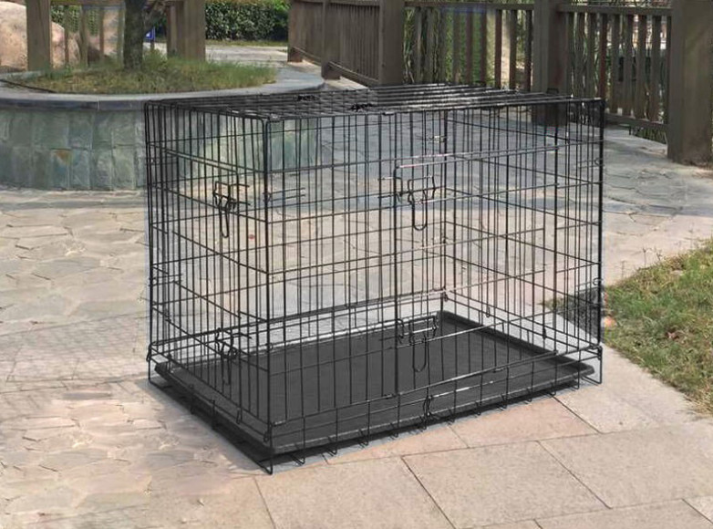 48'' Black Powder Coated Wire Mesh Small Size Dog Kennel with ABS Plastic Tray with One door/Two door/Three door