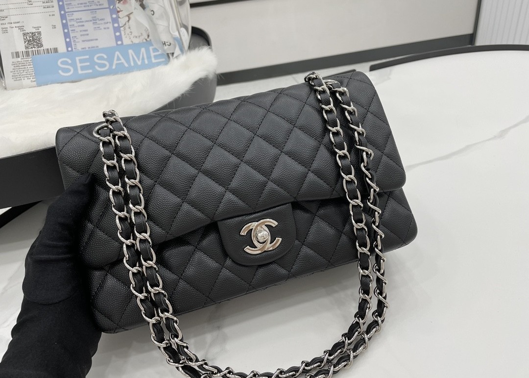 Ball Caviar Womens Chain Bag Calf Skin Inside Suede 25cm Length