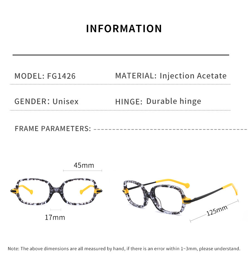 Customize Logo Acetate Frame Glasses Rectangle 4 Color Children Eye