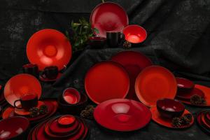 China Hotel Red Black Glaze Stoneware Dinnerware Set wholesale