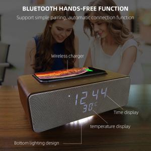 China Wireless Charging Bluetooth Stereo Speakers Alarm Clock Room Temperature Display wholesale