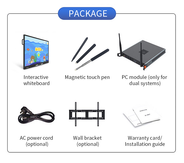 Interactive 5ms Touch Screen Interactive Whiteboard 3840*2160 Resolution
