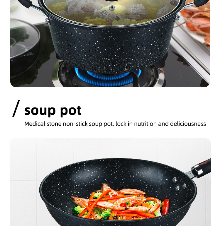 Multi Function Black Flat Bottom 3PCS Frying Non Stick Kitchen Cookware Sets