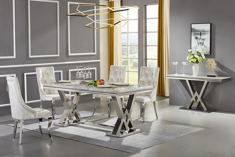 Nordic Marble Modern Luxe Stainless Steel Leg Dining Table Restaurant High End
