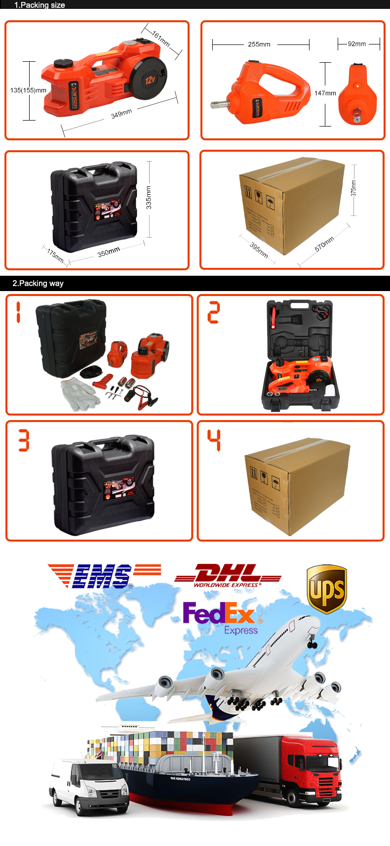 5 Ton Electric Hydraulic Jack Kit With Electric Wrench Air Pressure