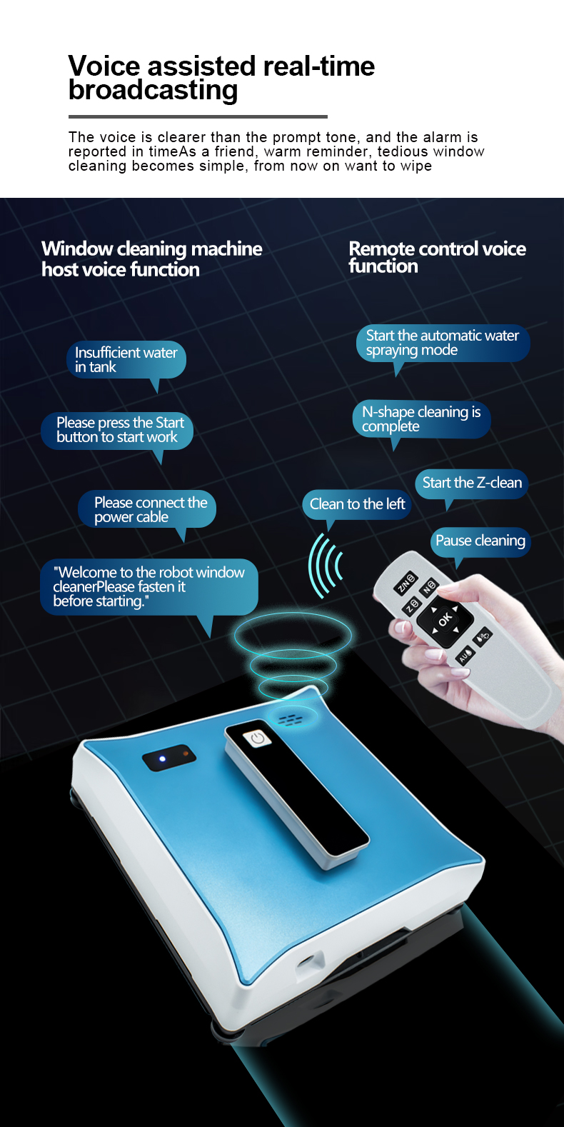 Intelligent Robot Window Vacuum Cleaner with 3 mins/m2 Cleaning Speed 216*216*65mm