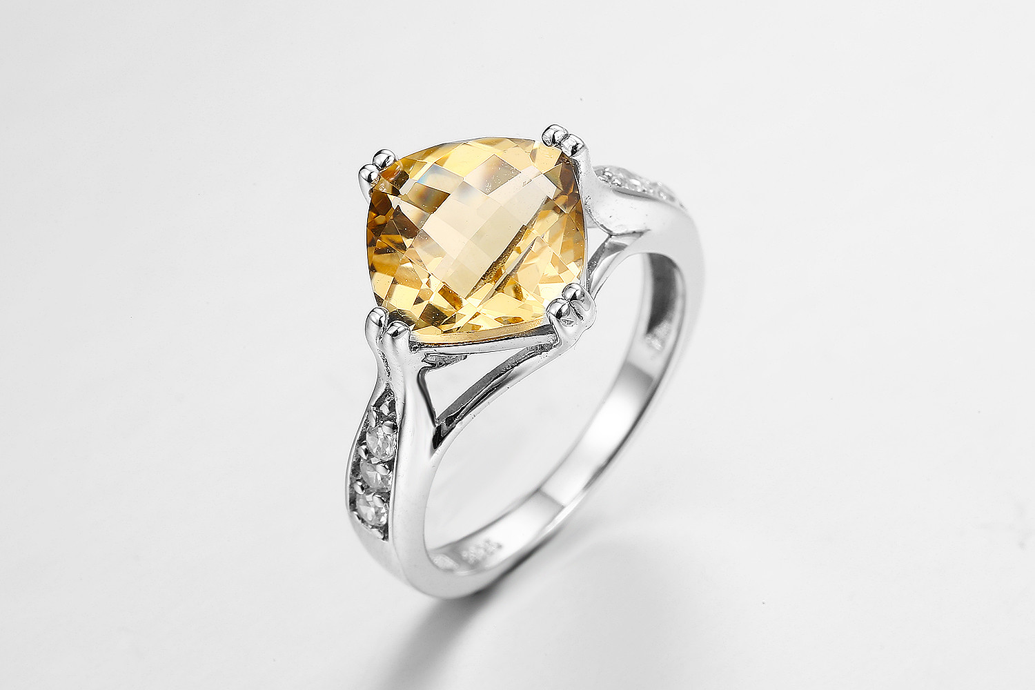 925 Silver Natural Citrine AAA Grade CZ Fashion Rings Lightweight 2.5g
